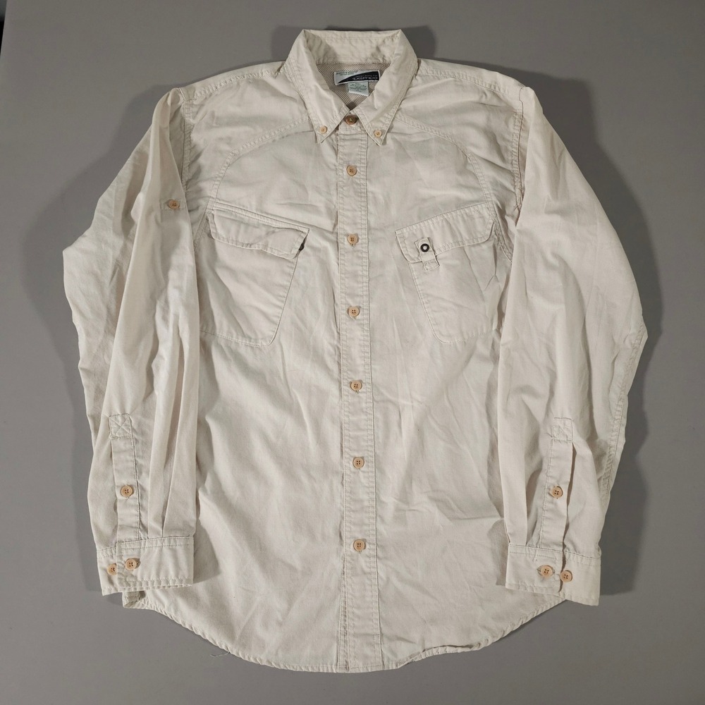 ExOfficio Button Down Shirt Mens Large Beige BugsAway Insect Shield Safari